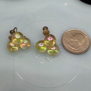 Vintage Iridescent glass bead Cluster screw back Earrings